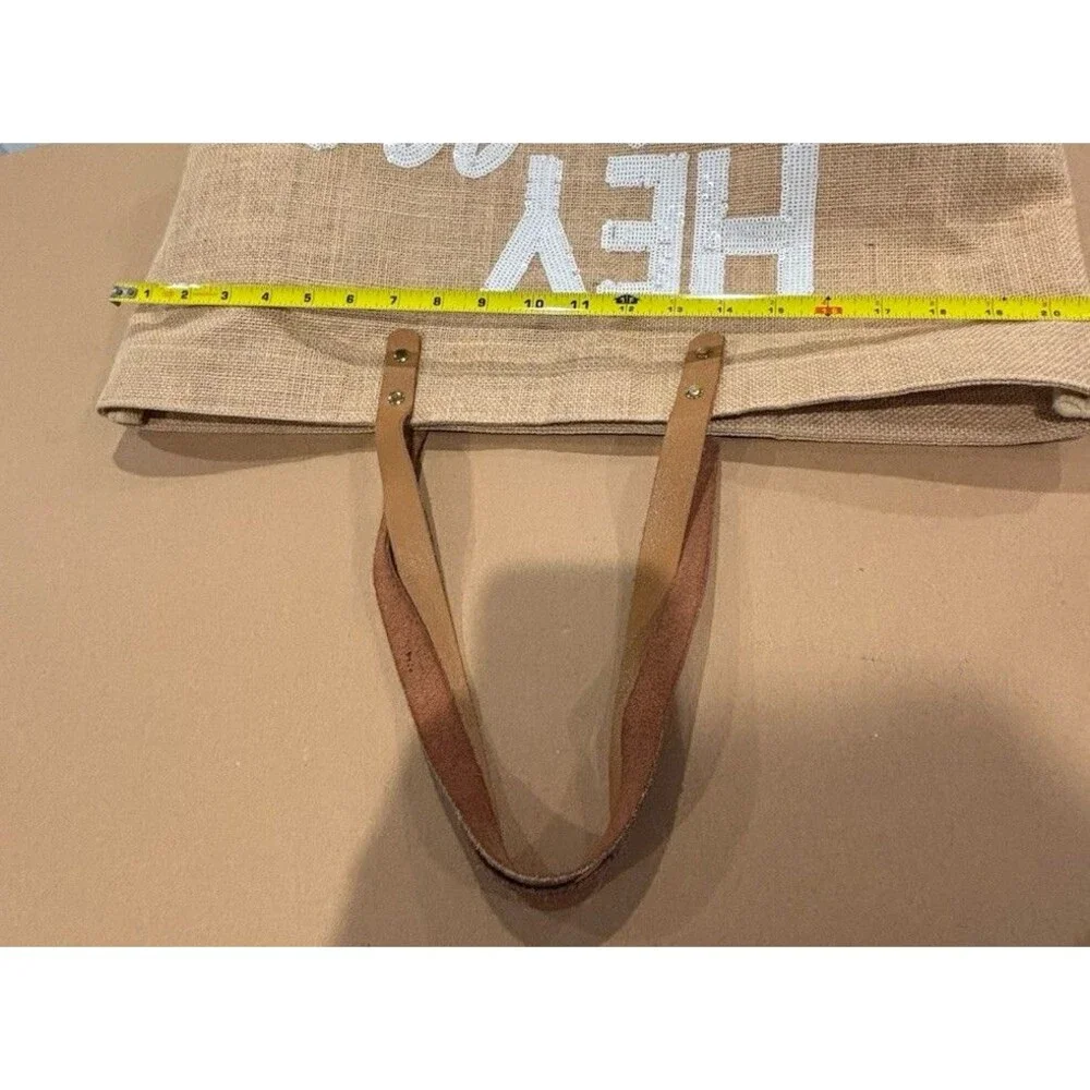 Mud Pie  “Hey Y’all” Jute Tote Beach Bag Burlap ~Tan ~ 21”X14”